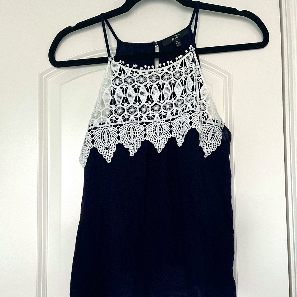 Papaya | Navy Blue Lace Top